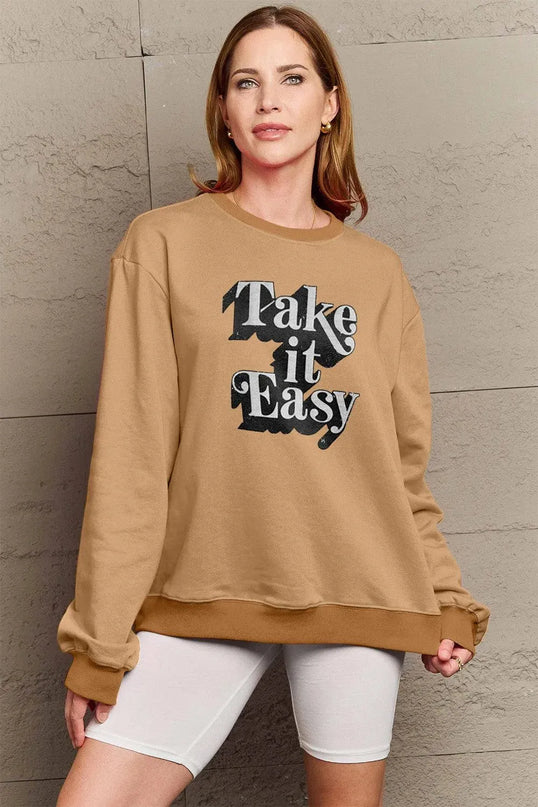 Simply Love Full Size TAKE IT EASY Graphic Sweatshirt - ShopEasier