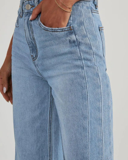 Raw Hem Wide Leg Jeans with Pockets - ShopEasier