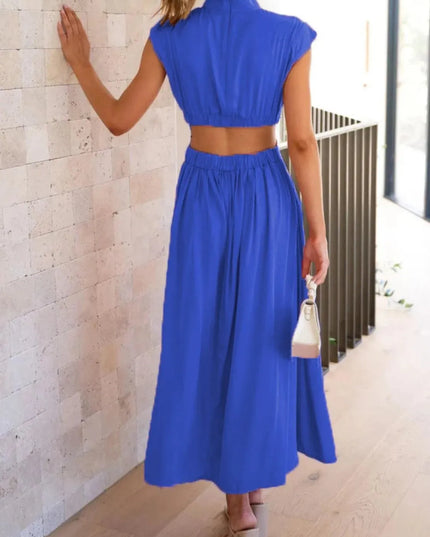 Cutout Mock Neck Sleeveless Ruched Dress