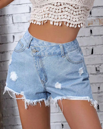 Frayed Hem Distressed Denim Cutoff Shorts