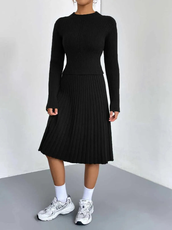 Rib-Knit Sweater and Skirt Set - ShopEasier