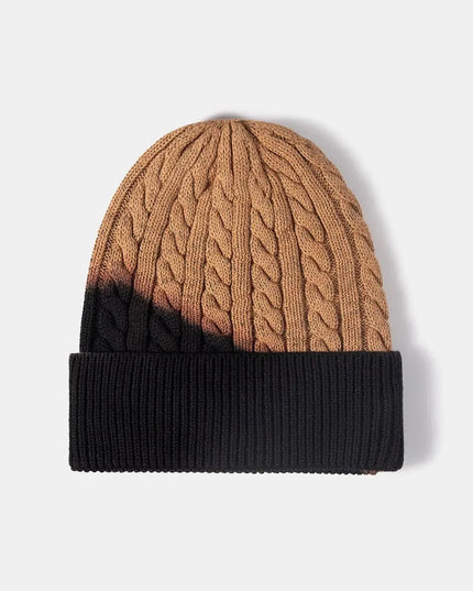 Contrast Tie-Dye Cable-Knit Cuffed Beanie