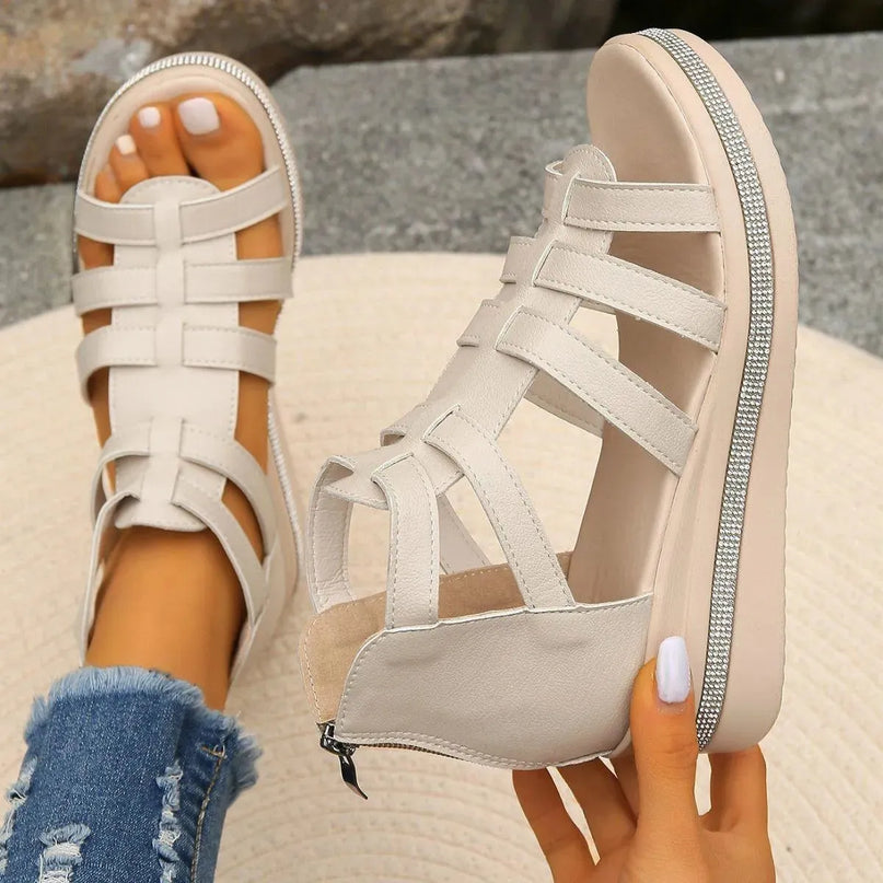 Sparkling Cutout Wedge Sandals with Rhinestone Trim