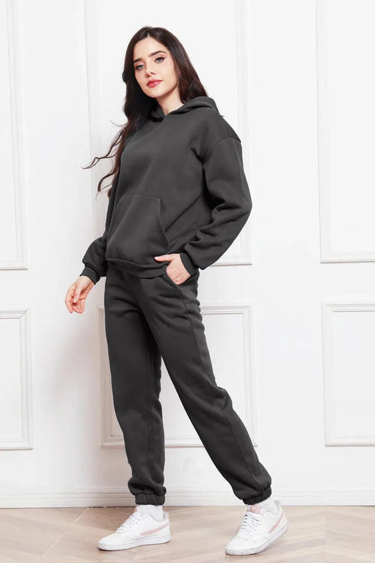 Casual Drop Shoulder Hoodie and Jogger Set