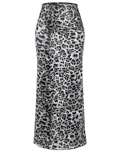 Honey Leopard Print Midi Skirt with Slit Detail