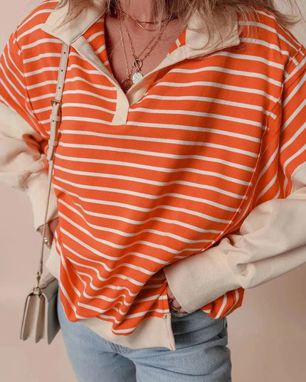 Slit Striped Long Sleeve Sweatshirt