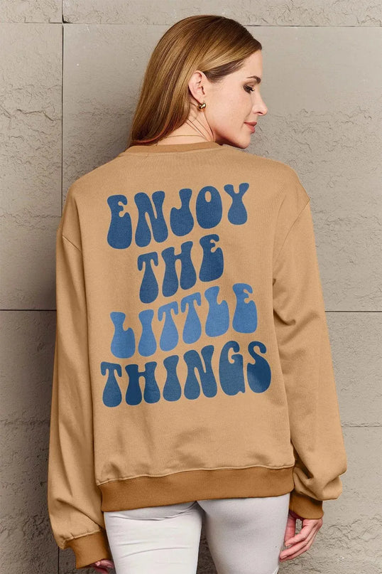 Simply Love Full Size ENJOY THE LITTLE THINGS Round Neck Sweatshirt - ShopEasier