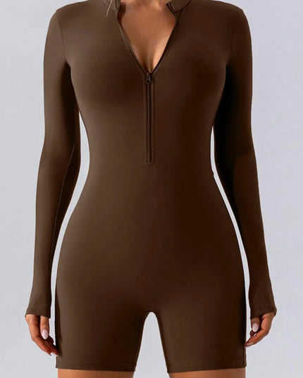 Half Zip Long Sleeve Active Romper - ShopEasier