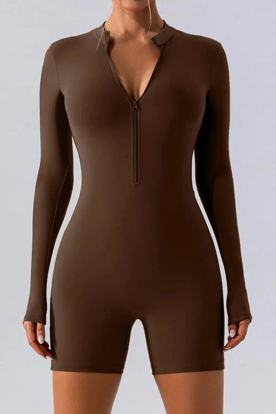 Half Zip Long Sleeve Active Romper - ShopEasier