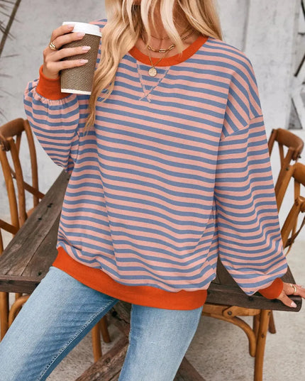 Chic Contrast Striped Long Sleeve Pullover