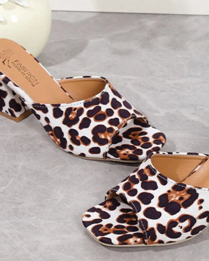 Leopard Print Suede Mid Heel Sandals