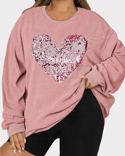 Plus Size Glitter Heart Sequin Pullover Sweatshirt