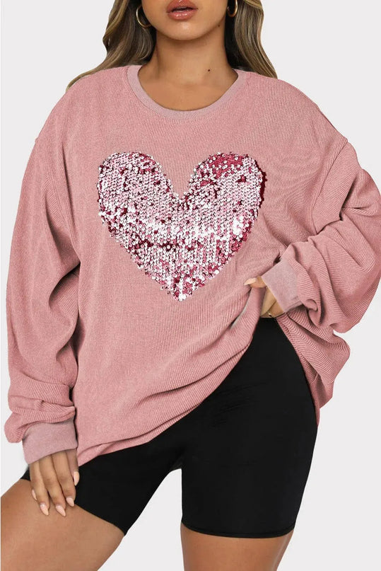 Plus Size Glitter Heart Sequin Pullover Sweatshirt