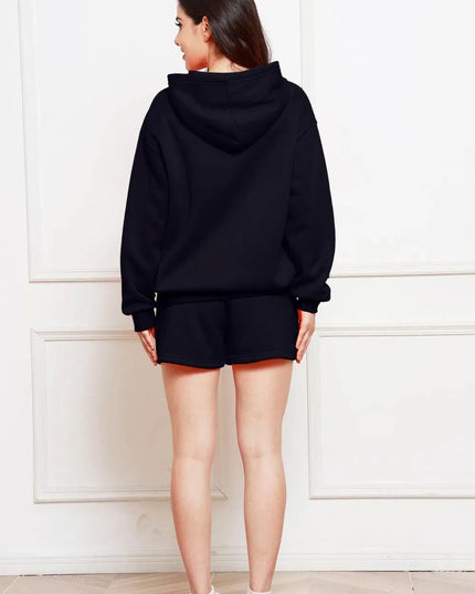 Casual Drop Shoulder Hoodie and Shorts Ensemble