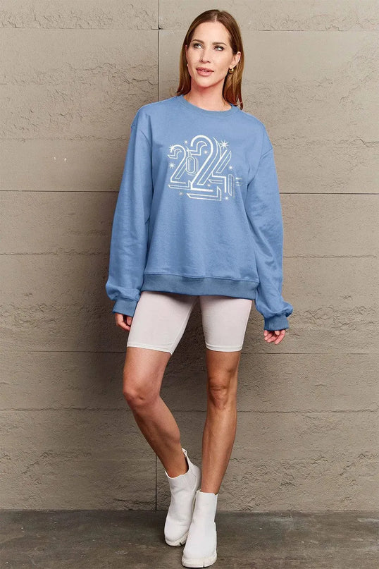 Simply Love Full Size 2024 Round Neck Dropped Shoulder Sweatshirt - ShopEasier