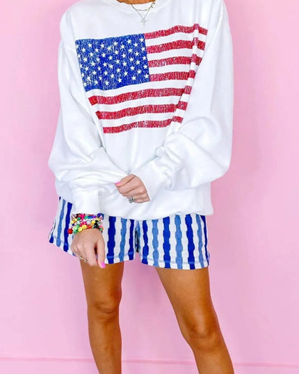 Patriotic Round Neck Long Sleeve Sweatshirt