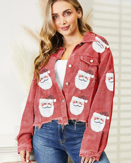 Sequin-Embellished Raw Hem Santa Jacket