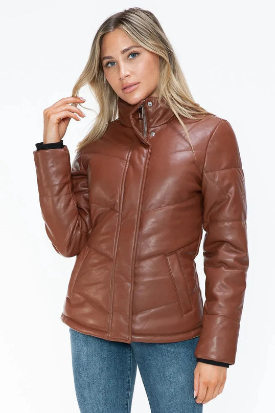 Snobbish Pocketed Zip Up Turtleneck Puffer Jacket - ShopEasier