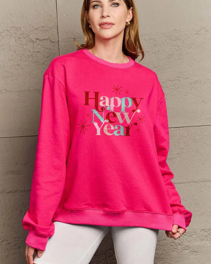 Simply Love Full Size HAPPY NEW YEAR Round Neck Sweatshirt - ShopEasier