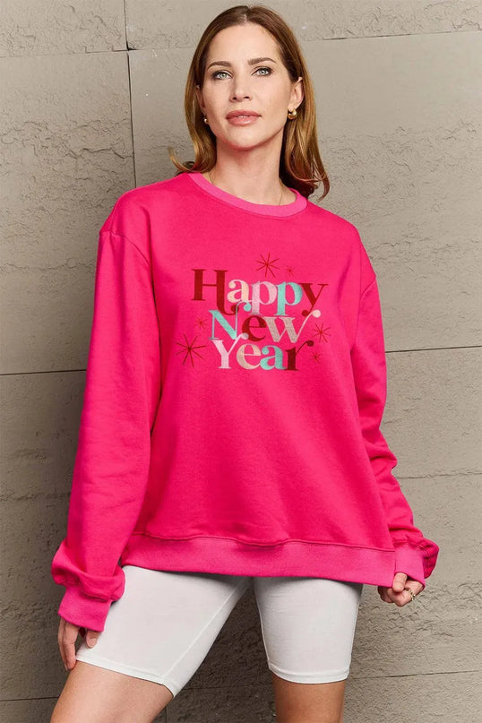 Simply Love Full Size HAPPY NEW YEAR Round Neck Sweatshirt - ShopEasier