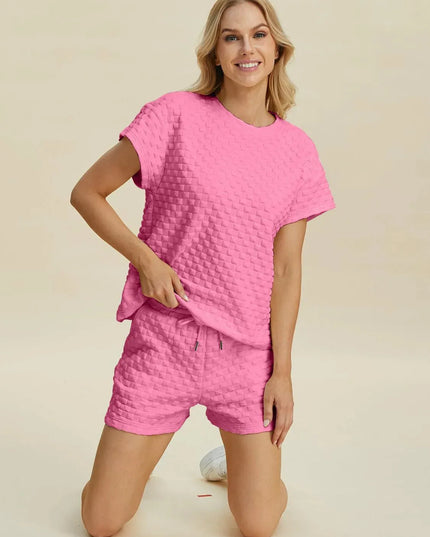 Dual Style Full Size Textured Tee and Shorts Ensemble