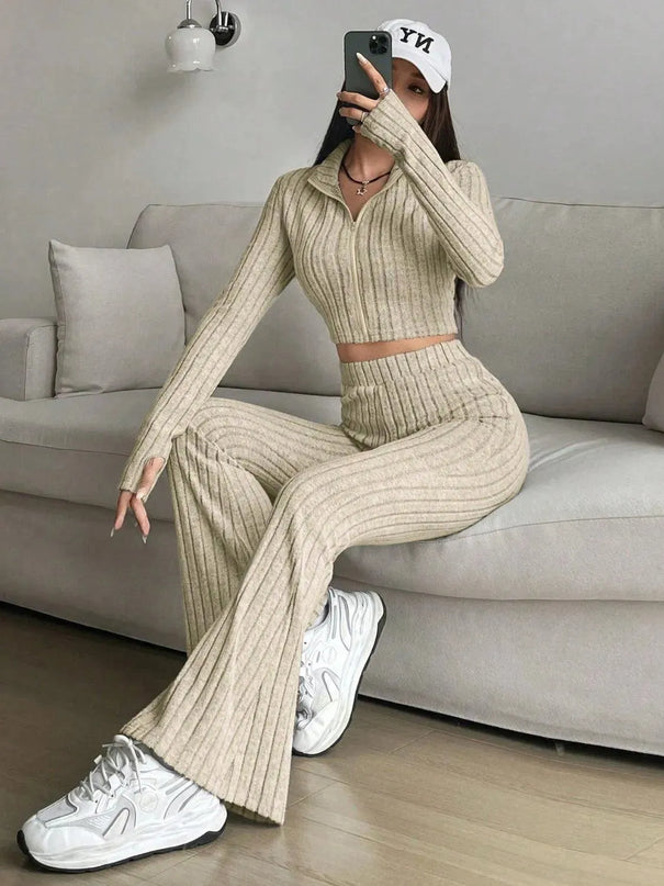 Honey Two-Piece Zip Up Lounge Set with Long Sleeves