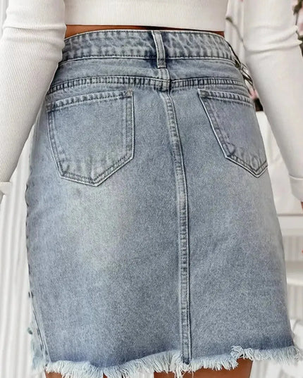 Distressed Heart-Shaped Mini Denim Skirt with Raw Hem