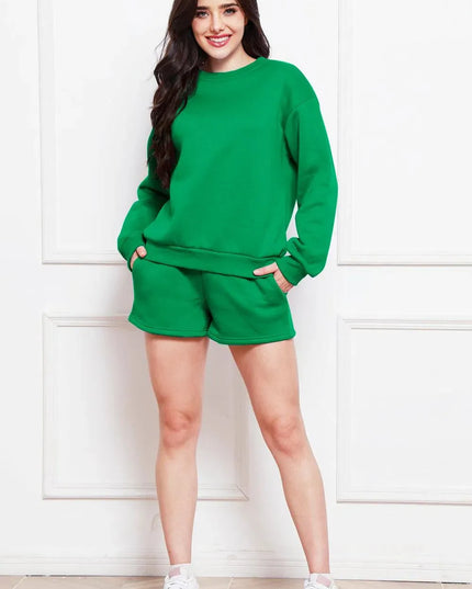 Two-Piece Drawstring Shorts and Long Sleeve Sweatshirt Set