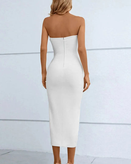 Cutout Strapless Drawstring Detail Split Bandage Dress