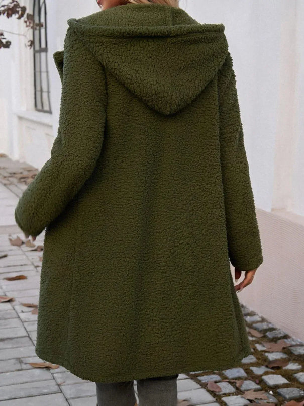 Cozy Button-Up Teddy Coat with Pockets and Hood