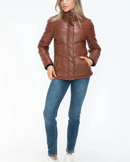 Snobbish Pocketed Zip Up Turtleneck Puffer Jacket - ShopEasier