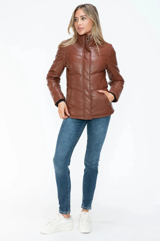 Snobbish Pocketed Zip Up Turtleneck Puffer Jacket - ShopEasier