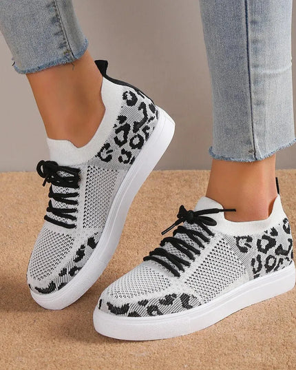 Lace-Up Leopard Flat Sneakers - ShopEasier