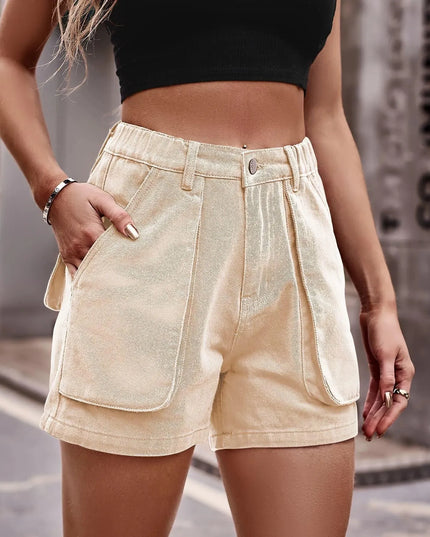 Button-Up Cargo Denim Shorts