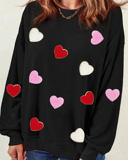 Contrast Heart Long Sleeve Pullover for Valentine's Day