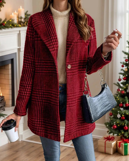 Plaid Button-Up Long Sleeve Jacket with Collar