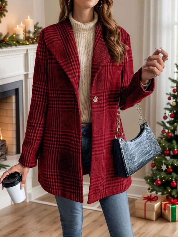 Plaid Button-Up Long Sleeve Jacket with Collar