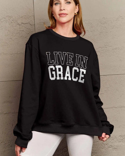 Simply Love Full Size LIVE IN GRACE Graphic Sweatshirt - ShopEasier