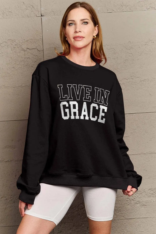 Simply Love Full Size LIVE IN GRACE Graphic Sweatshirt - ShopEasier