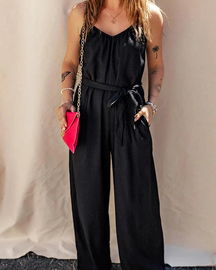 Tied V-Neck Spaghetti Strap Jumpsuit - ShopEasier