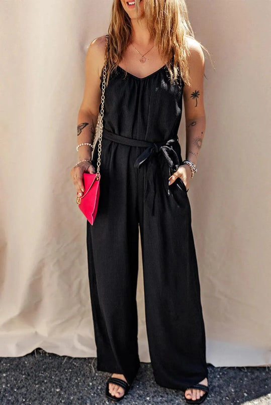 Tied V-Neck Spaghetti Strap Jumpsuit - ShopEasier