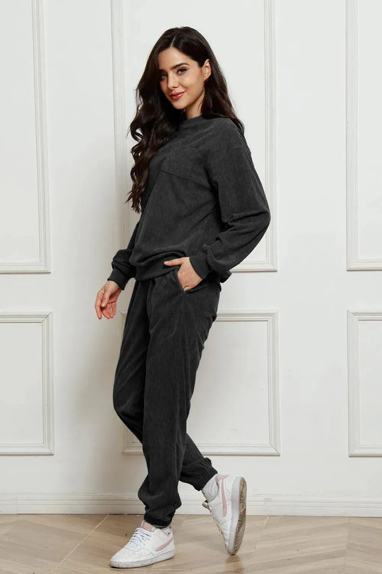 Cozy Corduroy Two-Piece Sweatshirt and Sweatpants Ensemble