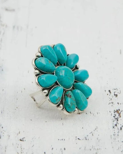 Artificial Turquoise Alloy Flower Ring - ShopEasier