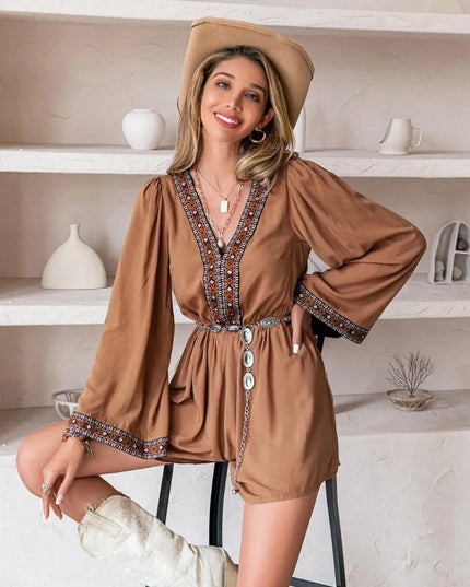 V-Neck Long Sleeve Romper - ShopEasier