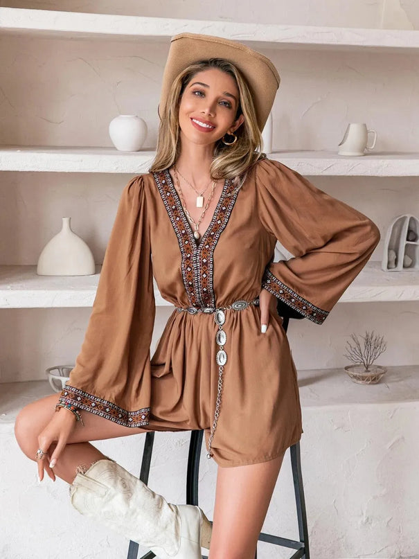 V-Neck Long Sleeve Romper - ShopEasier