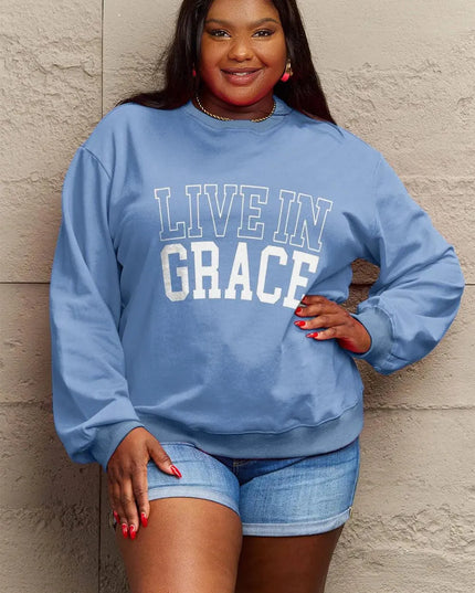 Simply Love Full Size LIVE IN GRACE Graphic Sweatshirt - ShopEasier