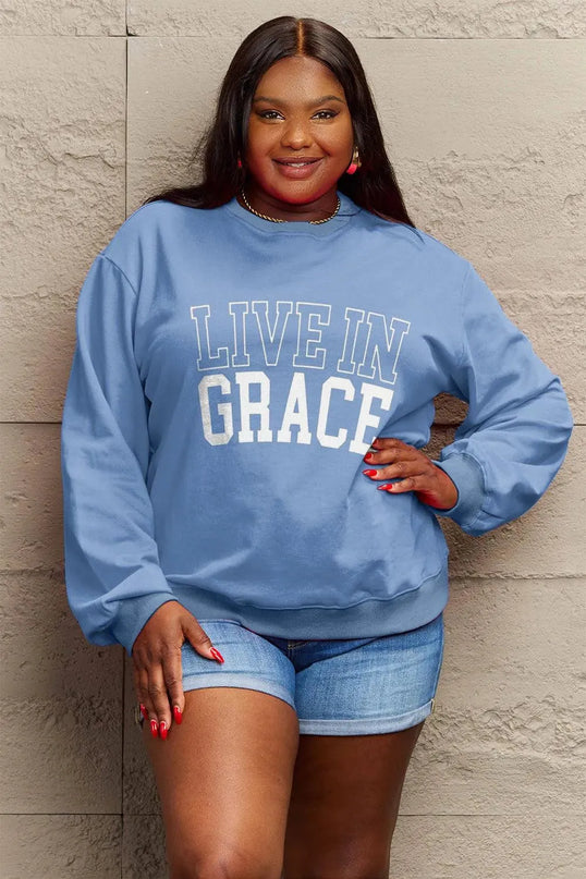 Simply Love Full Size LIVE IN GRACE Graphic Sweatshirt - ShopEasier