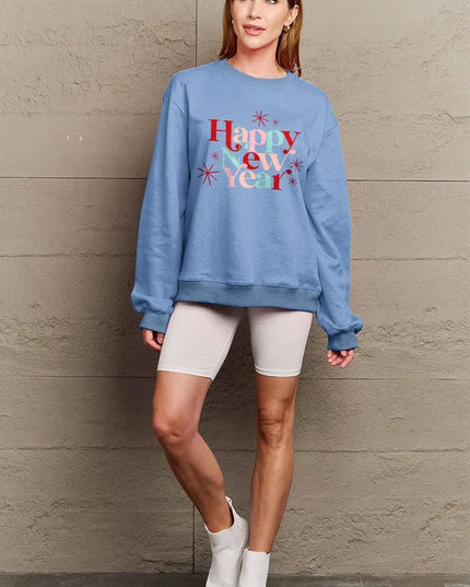 Simply Love Full Size HAPPY NEW YEAR Round Neck Sweatshirt - ShopEasier