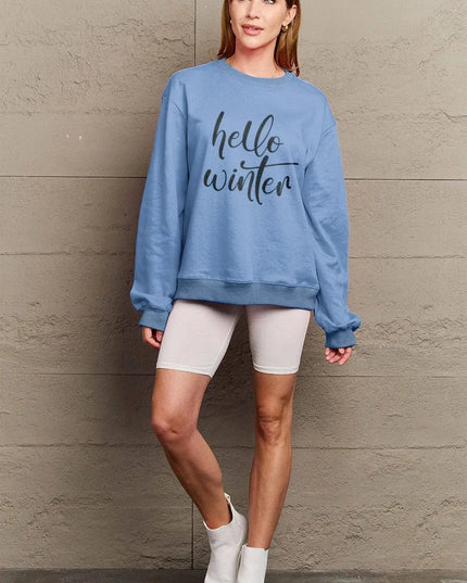 Simply Love Full Size HELLO WINTER Graphic Sweatshirt - ShopEasier