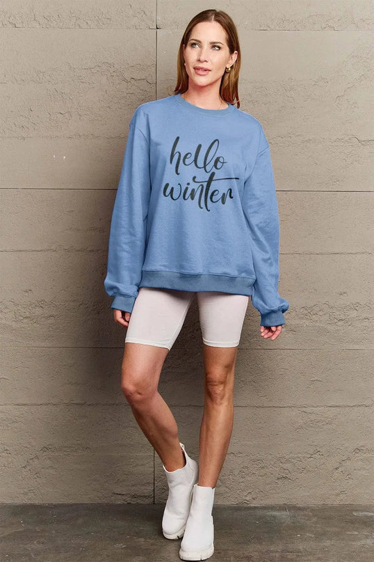 Simply Love Full Size HELLO WINTER Graphic Sweatshirt - ShopEasier